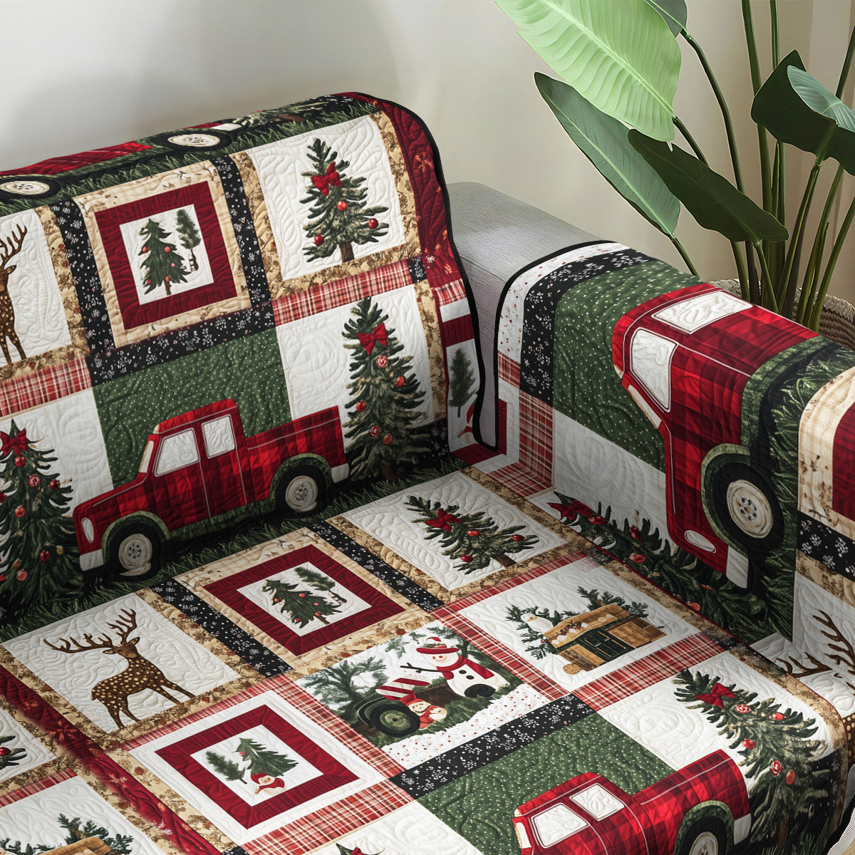 Red Truck Adventure Quilted Sofa Cover NCU0PT937