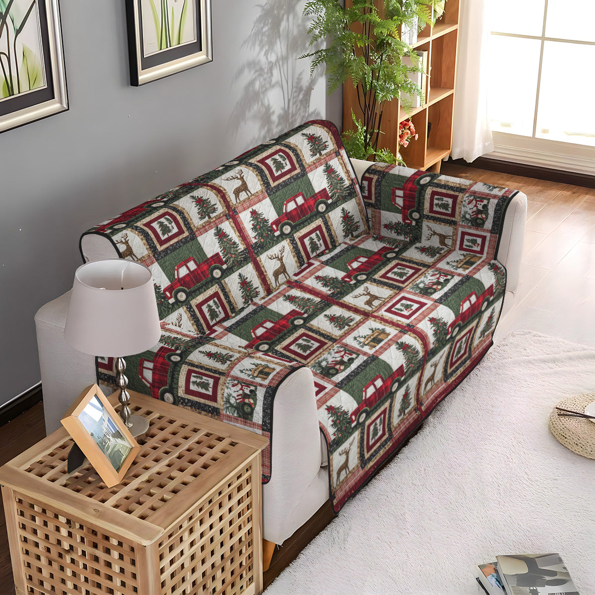 Red Truck Adventure Quilted Sofa Cover NCU0PT937