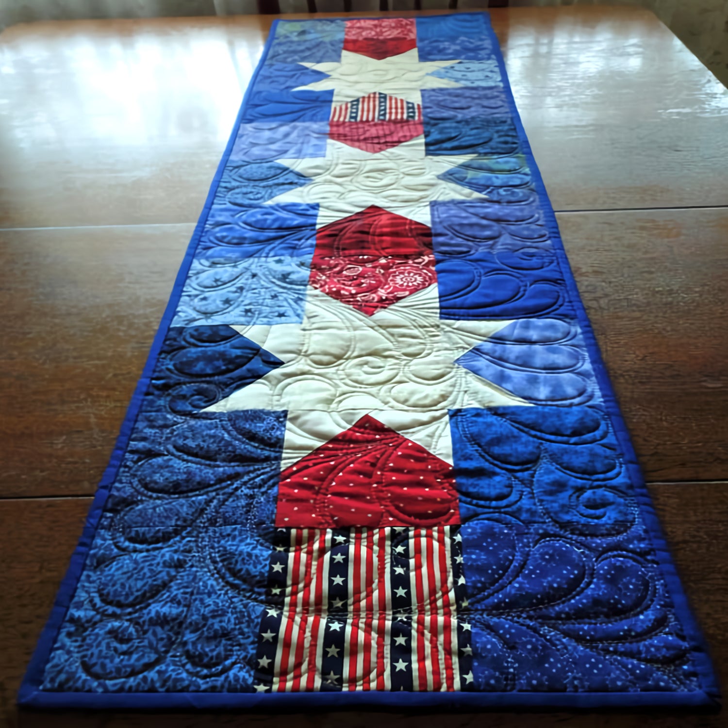 Red, White, and Blue Quilted Table Runner NCU0TH551