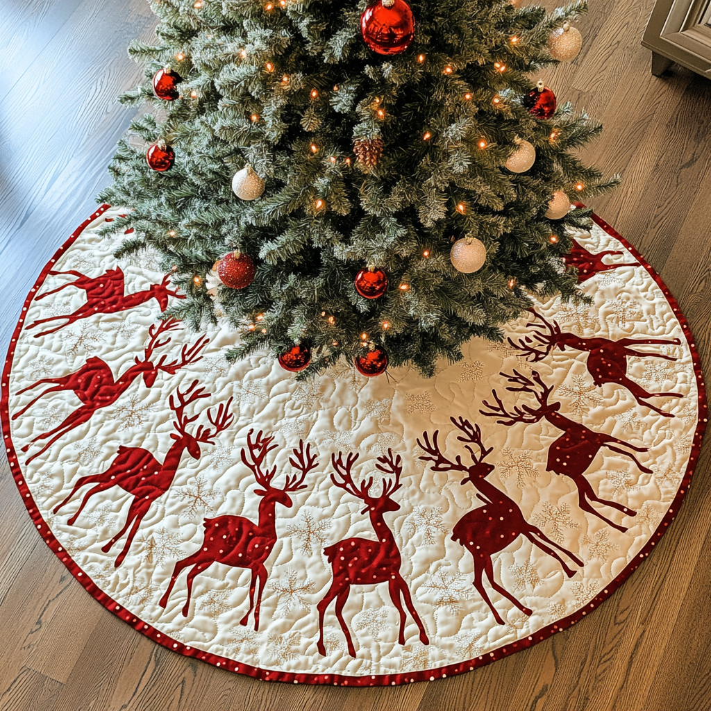 Reindeer Ridge Christmas Quilted Tree Skirt NCU0DK1476