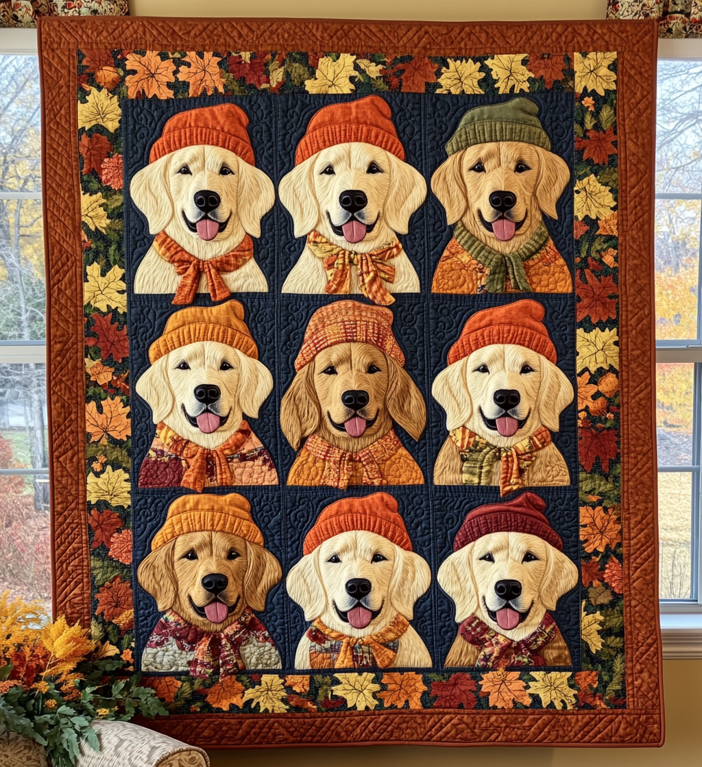 Retriever Autumn Vibes Quilted Blanket NCU0PT359