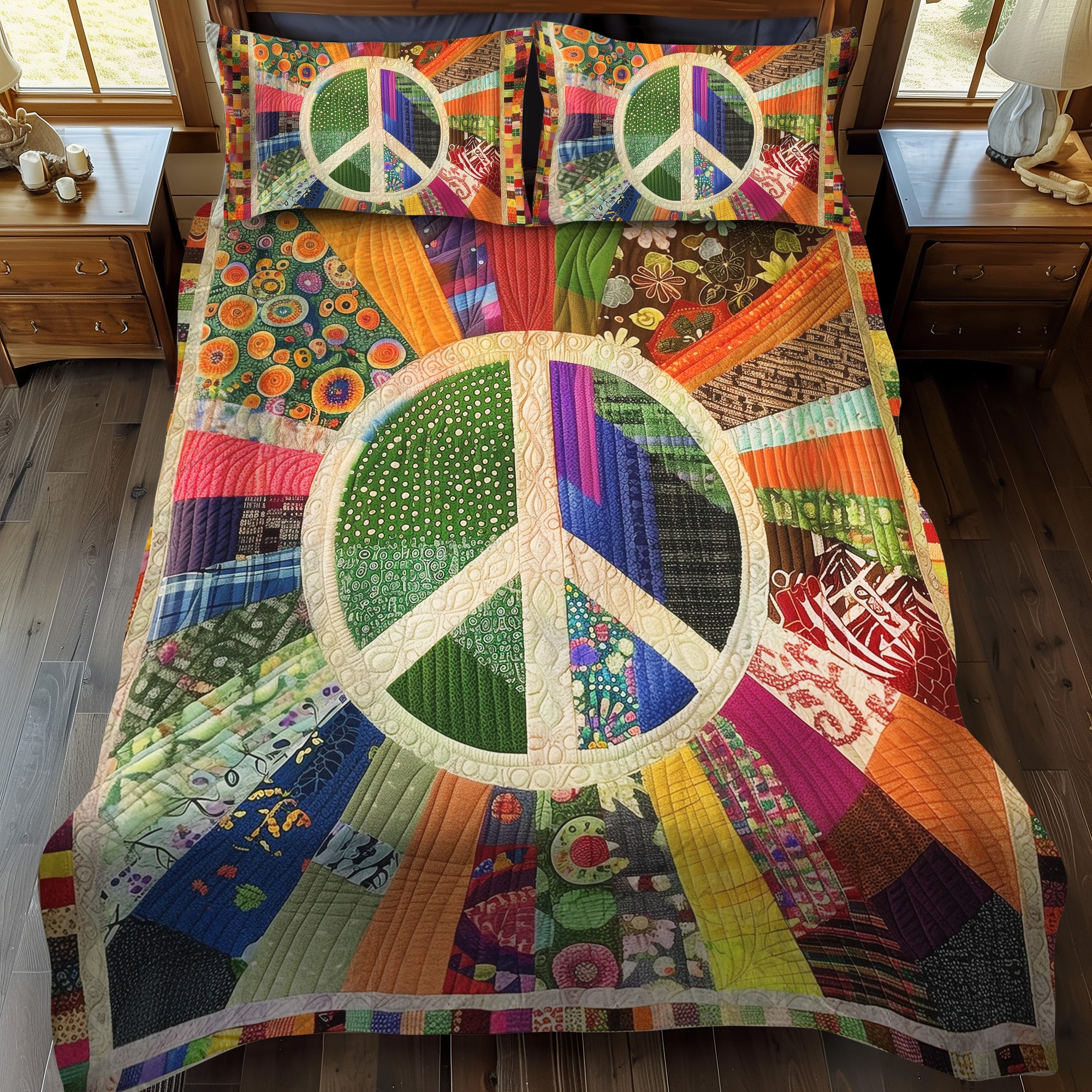 Retro Peace Sign 3-Piece Quilted Bedding Set NCU0PT229