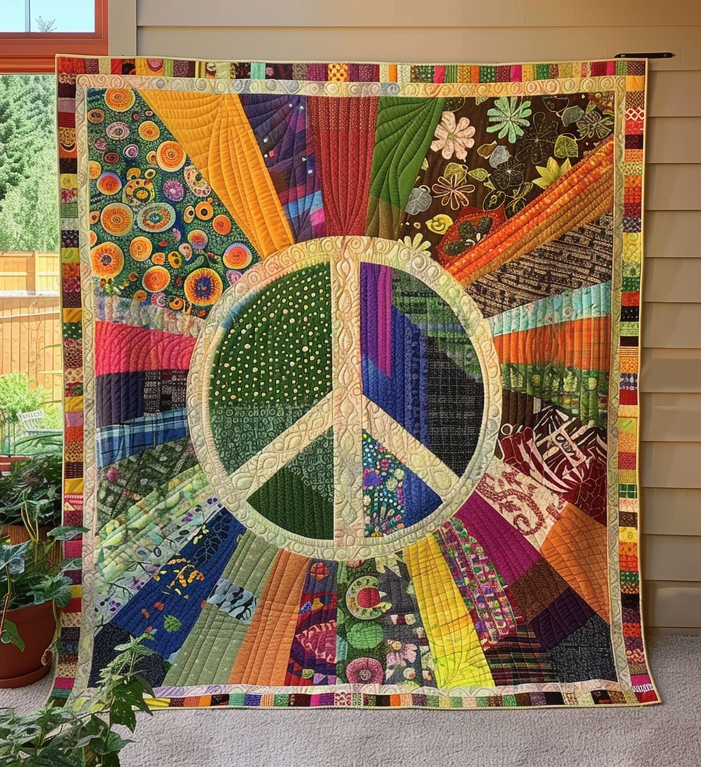 Retro Peace Sign Quilted Blanket NCU0PT072