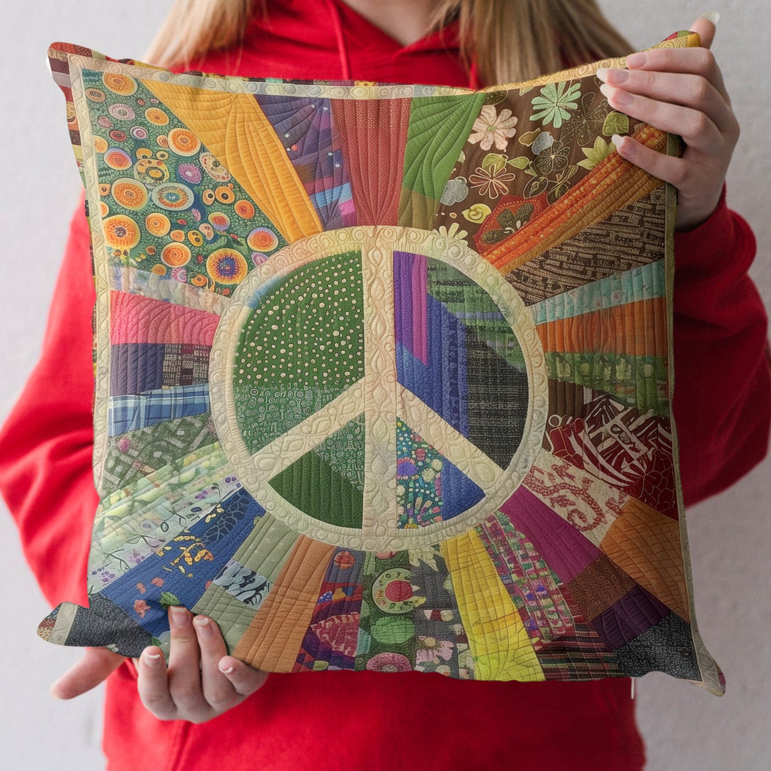 Retro Peace Sign Quilted Pillow Case NCU0PT425