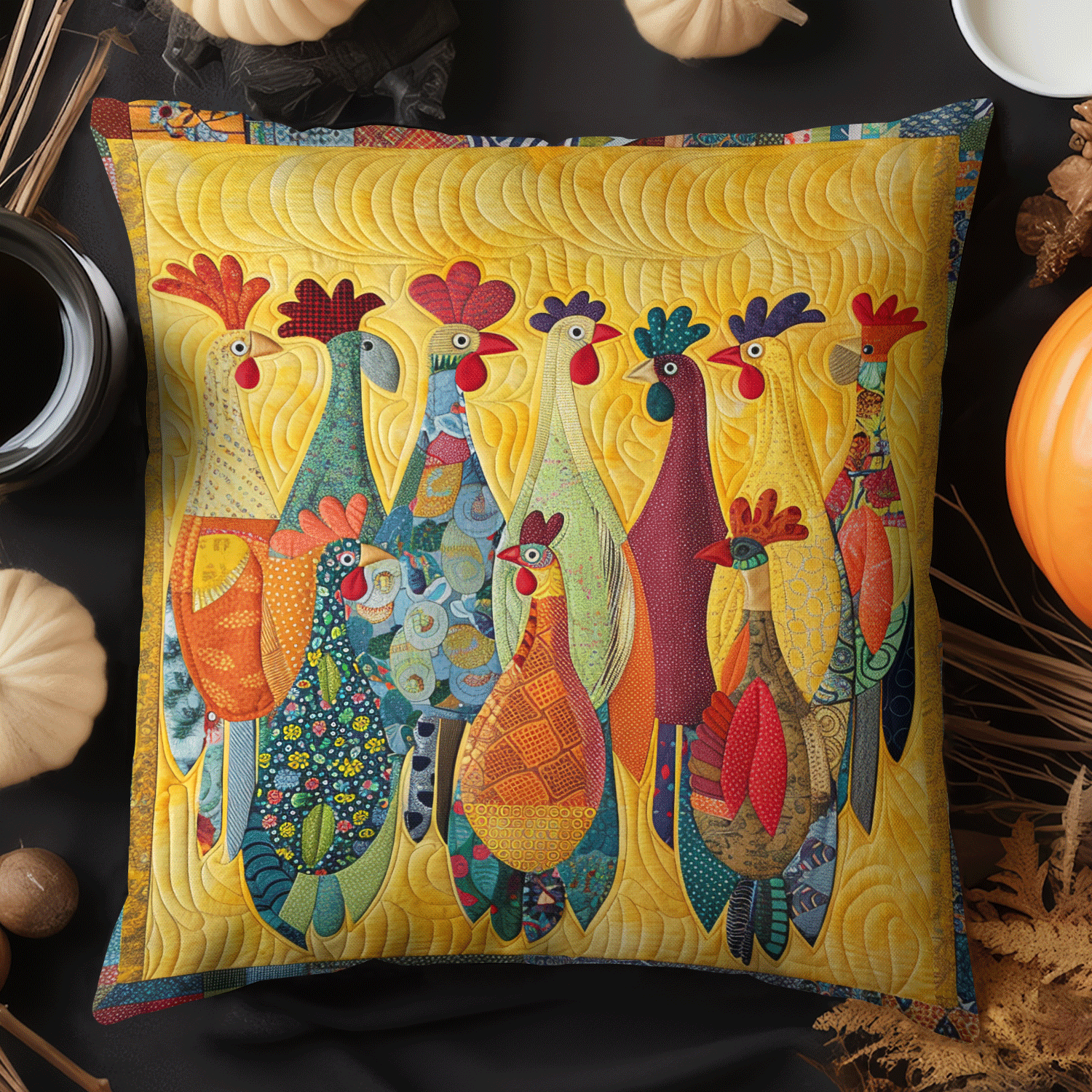 Rooster Meeting Quilted Pillow Case NCU0TH1209