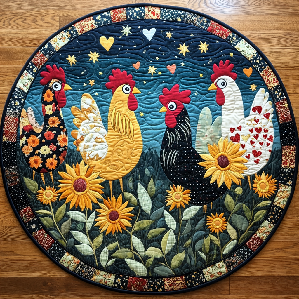 Rooster Radiance Quilted Round Mat NCU0TL1406