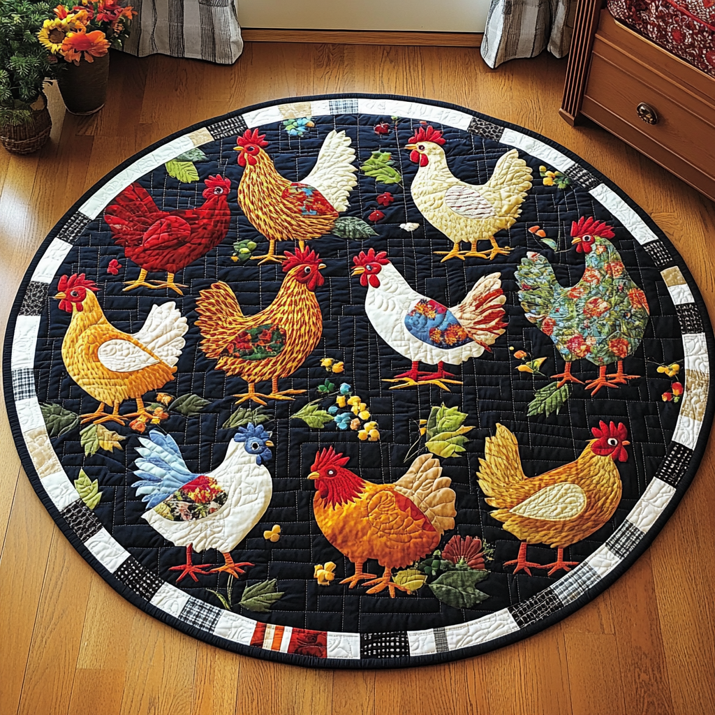 Rooster Radiance Quilted Round Mat NCU0TL1421