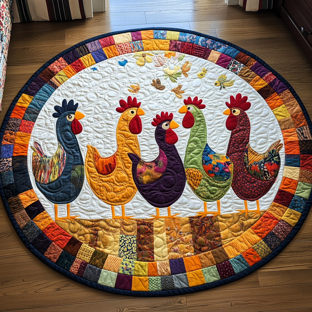 Roosters Glow Quilted Round Mat NCU0TL1413