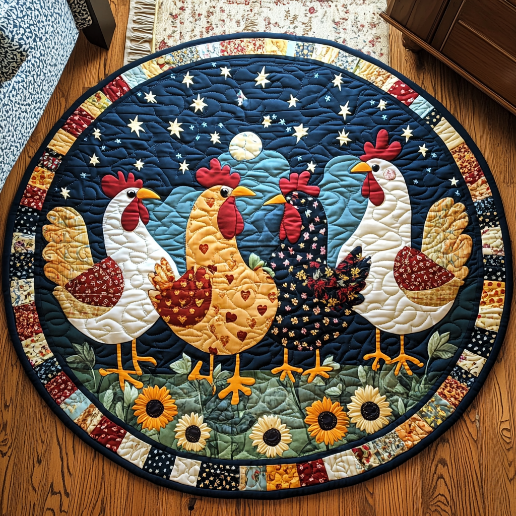 Roosters Nest Quilted Round Mat NCU0TL1418