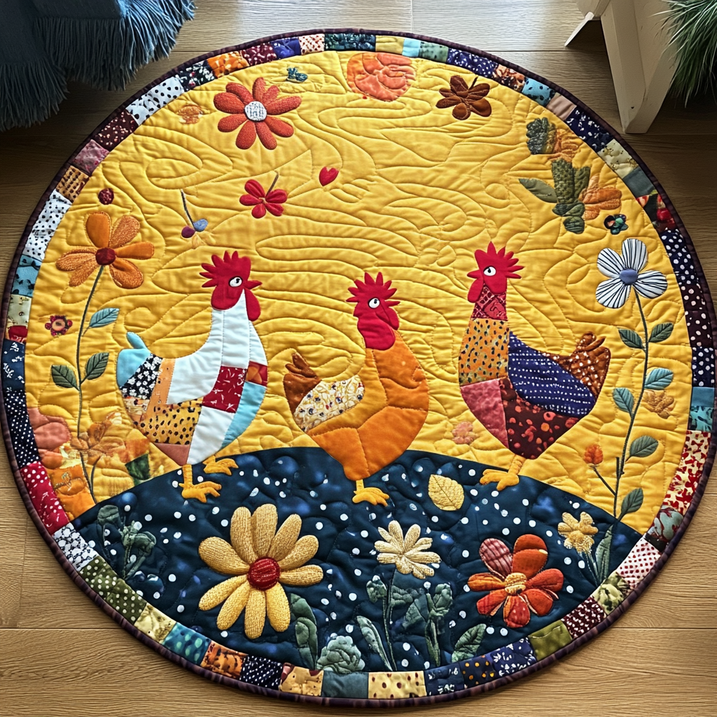 Roosters Roost Quilted Round Mat NCU0TL1428