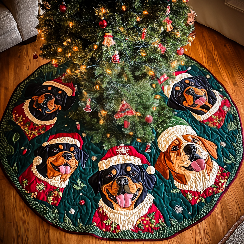 Rottie Christmas Magic Christmas Quilted Tree Skirt NCU0DV1443