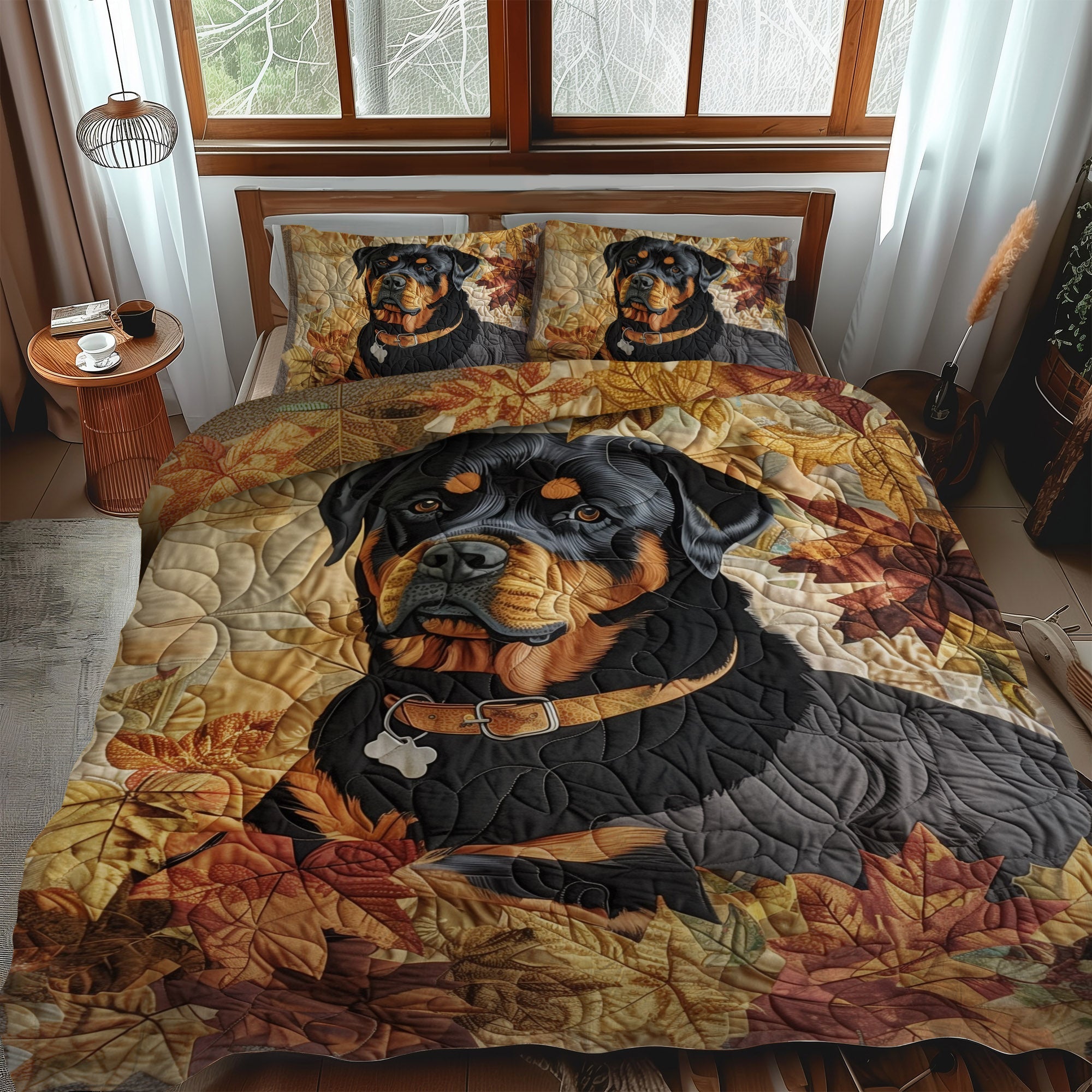 Rottweiler Autumn Breeze 3-Piece Quilted Bedding Set NCU0PT565