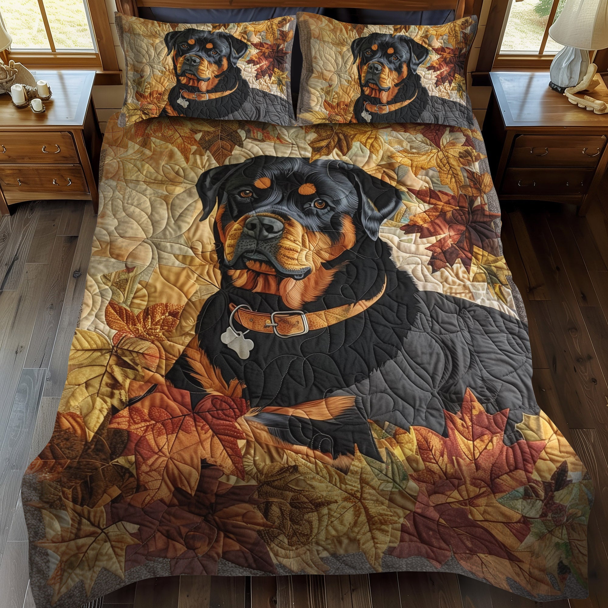 Rottweiler Autumn Breeze 3-Piece Quilted Bedding Set NCU0PT565