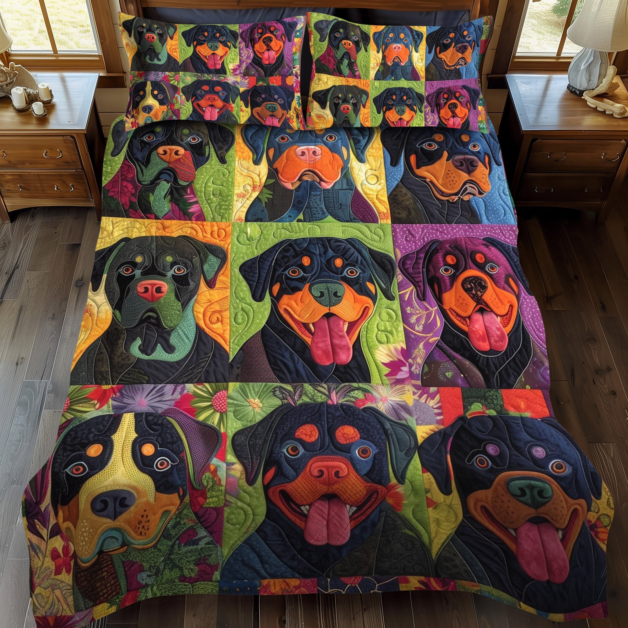 Rottweiler Blossom 3-Piece Quilted Bedding Set NCU0PT563