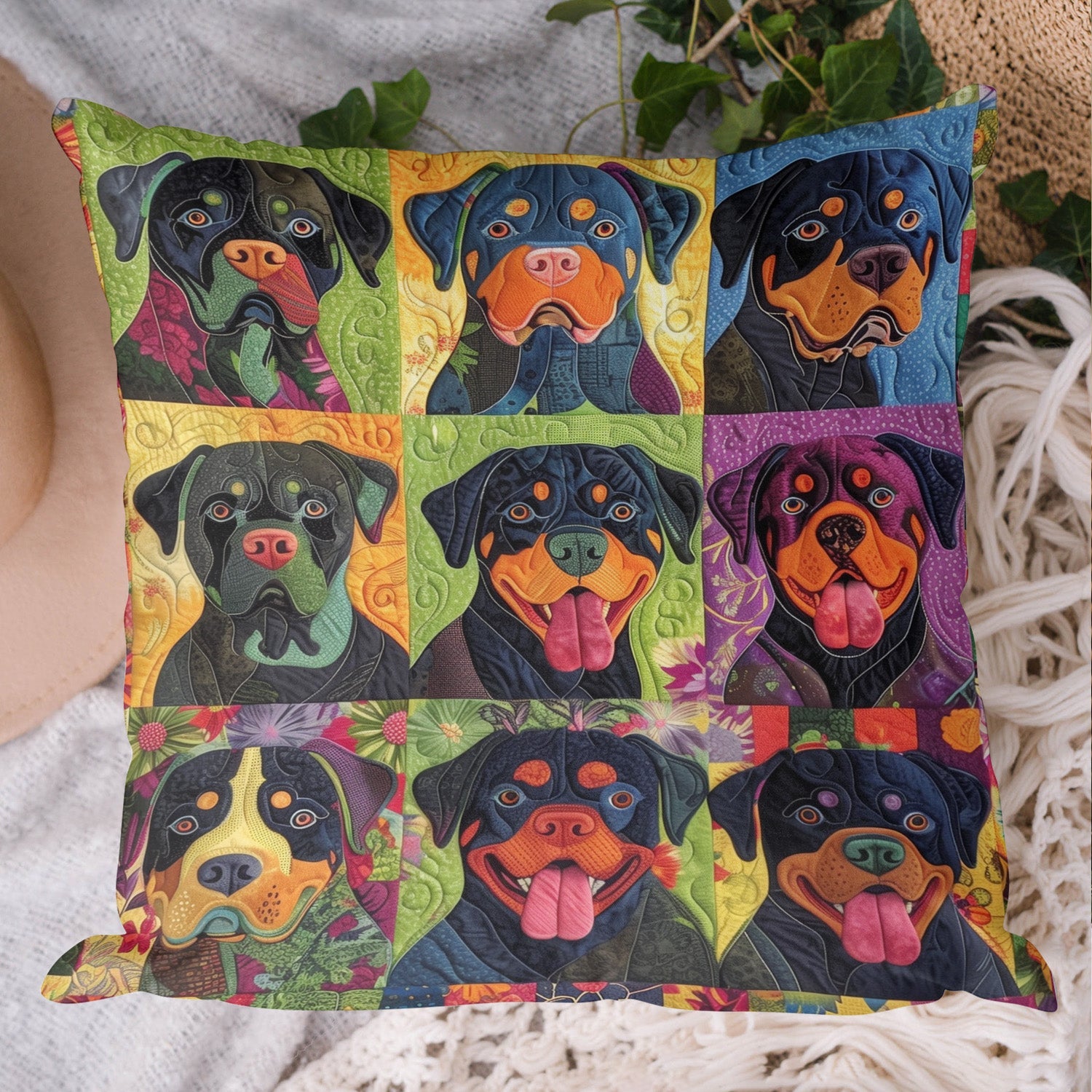 Rottweiler Blossom Quilted Pillow Case NCU0PT419