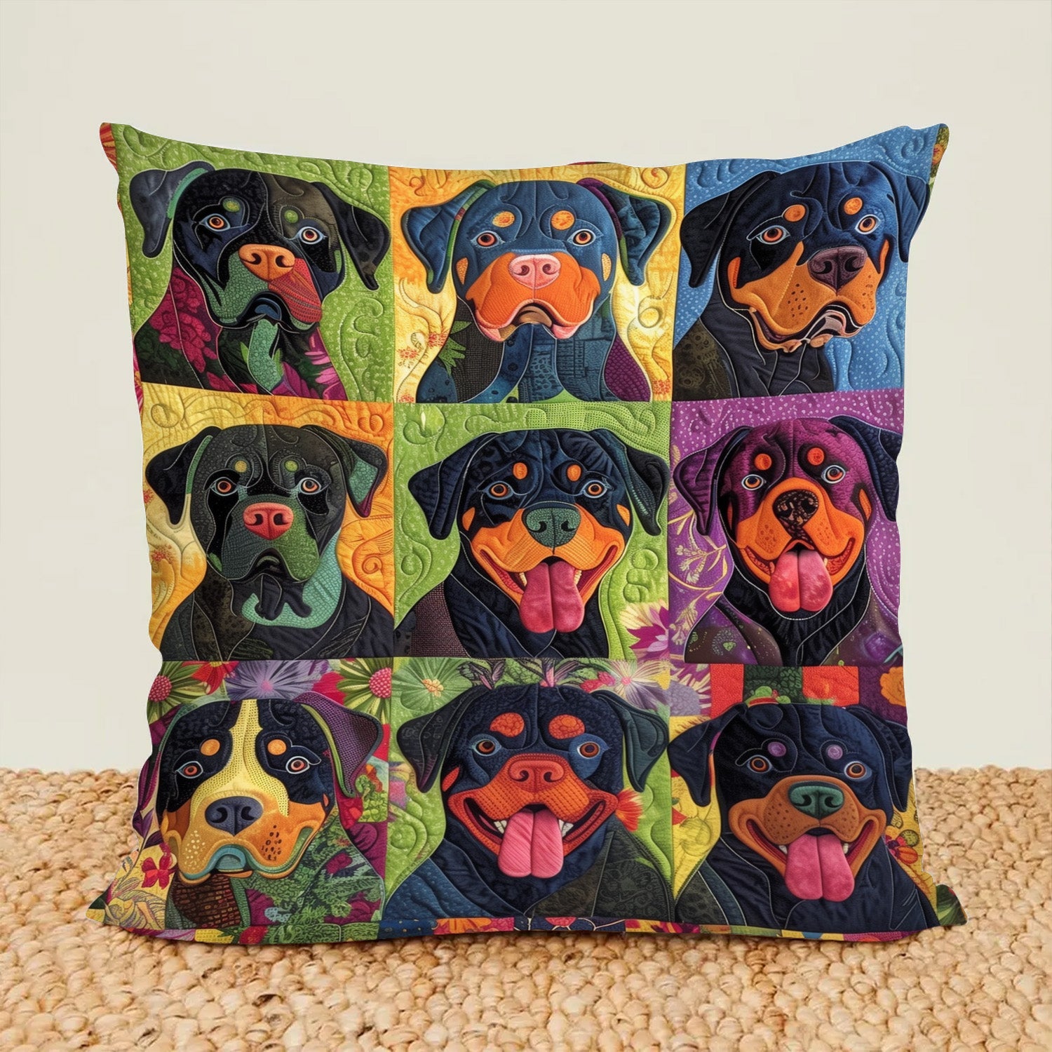 Rottweiler Blossom Quilted Pillow Case NCU0PT419