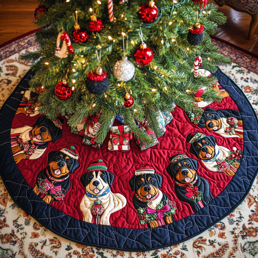 Rottweiler Christmas Joy Christmas Quilted Tree Skirt NCU0DK1937