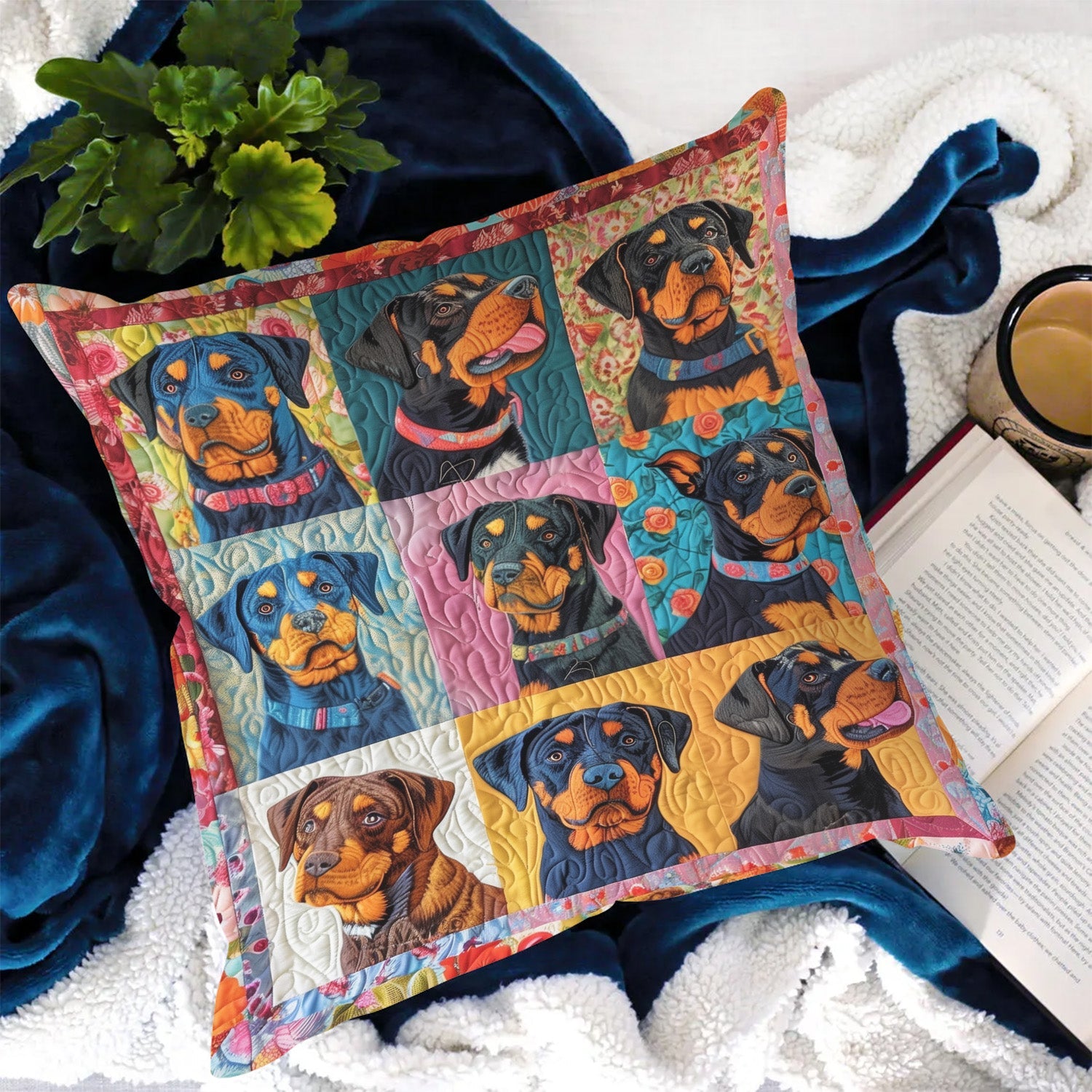 Rottweiler Floral Dream Quilted Pillow Case NCU0PT422