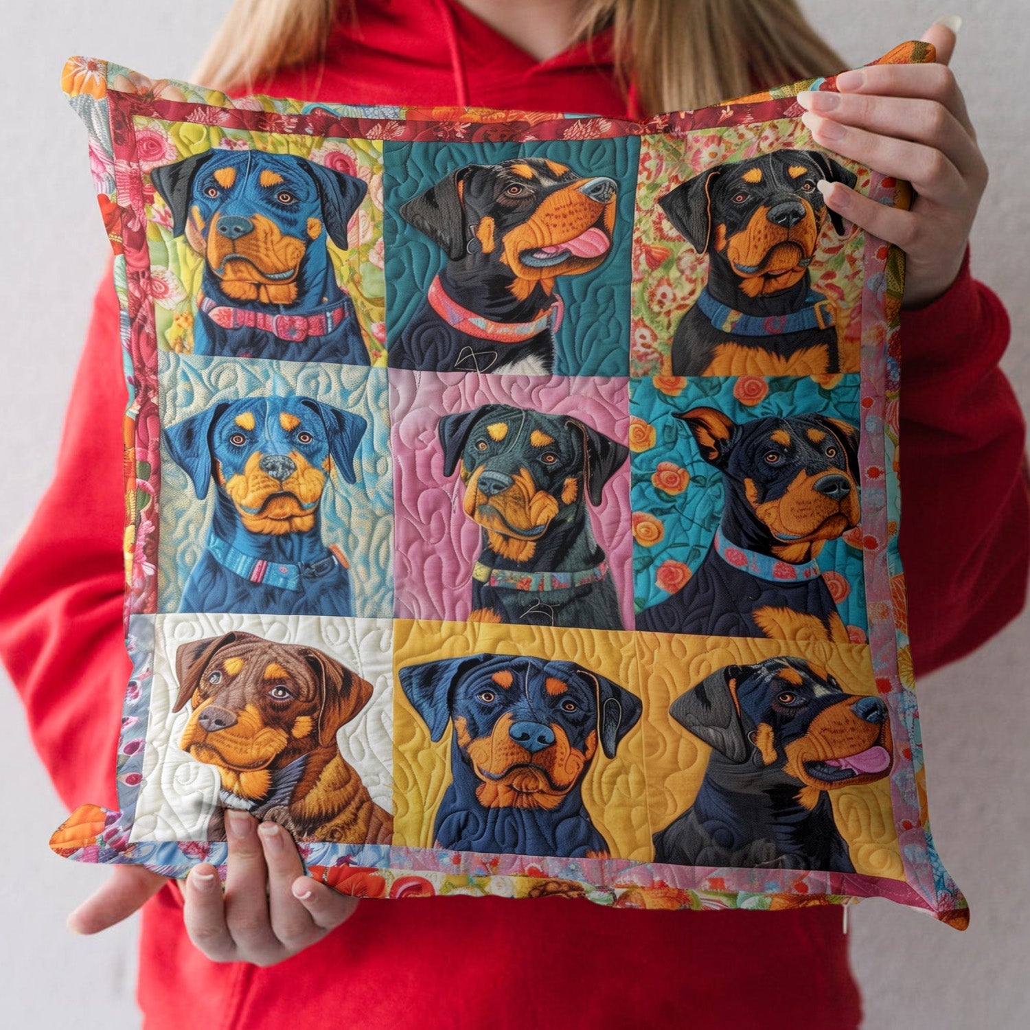 Rottweiler Floral Dream Quilted Pillow Case NCU0PT422