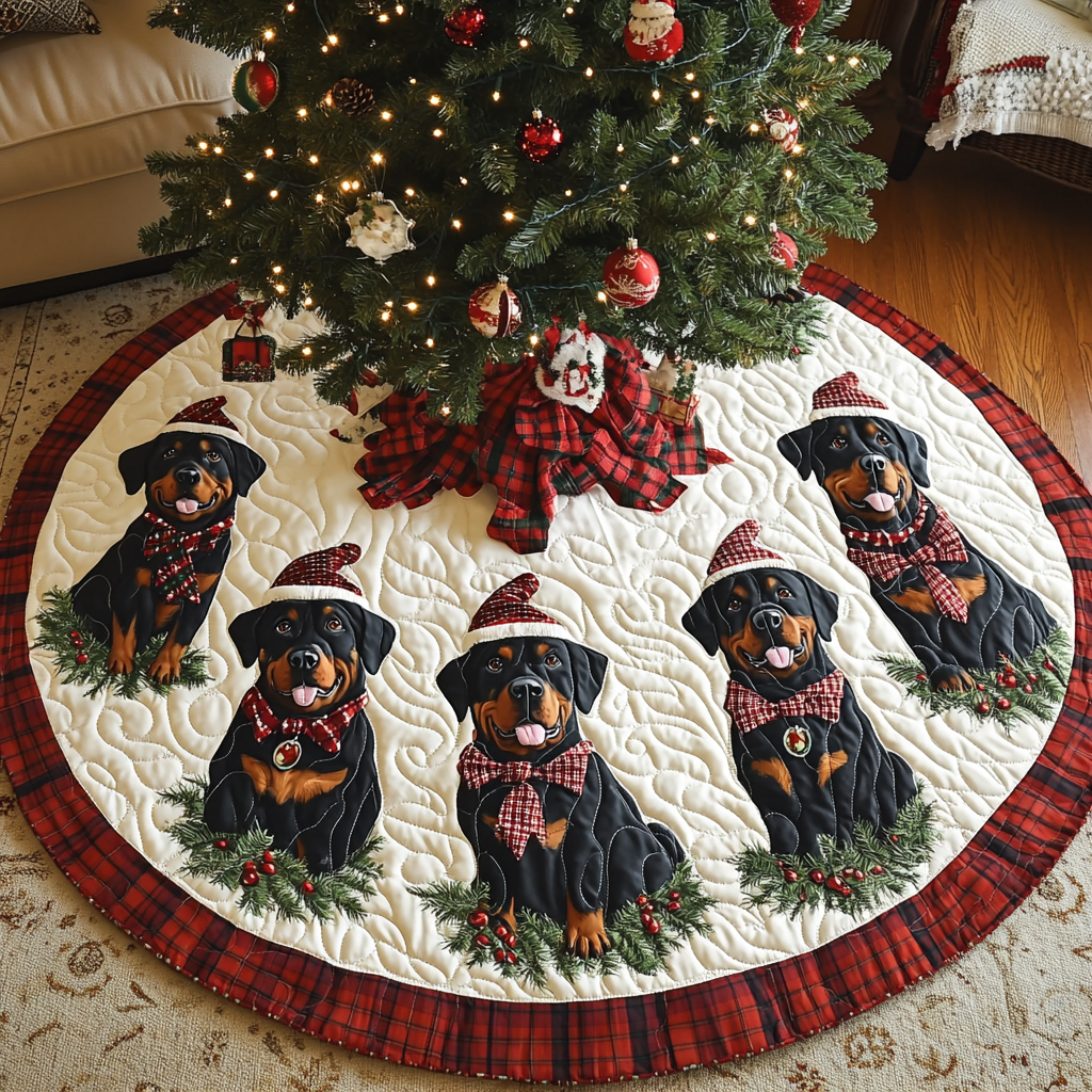 Rottweiler Holiday Cheer Christmas Quilted Tree Skirt NCU0DV1442