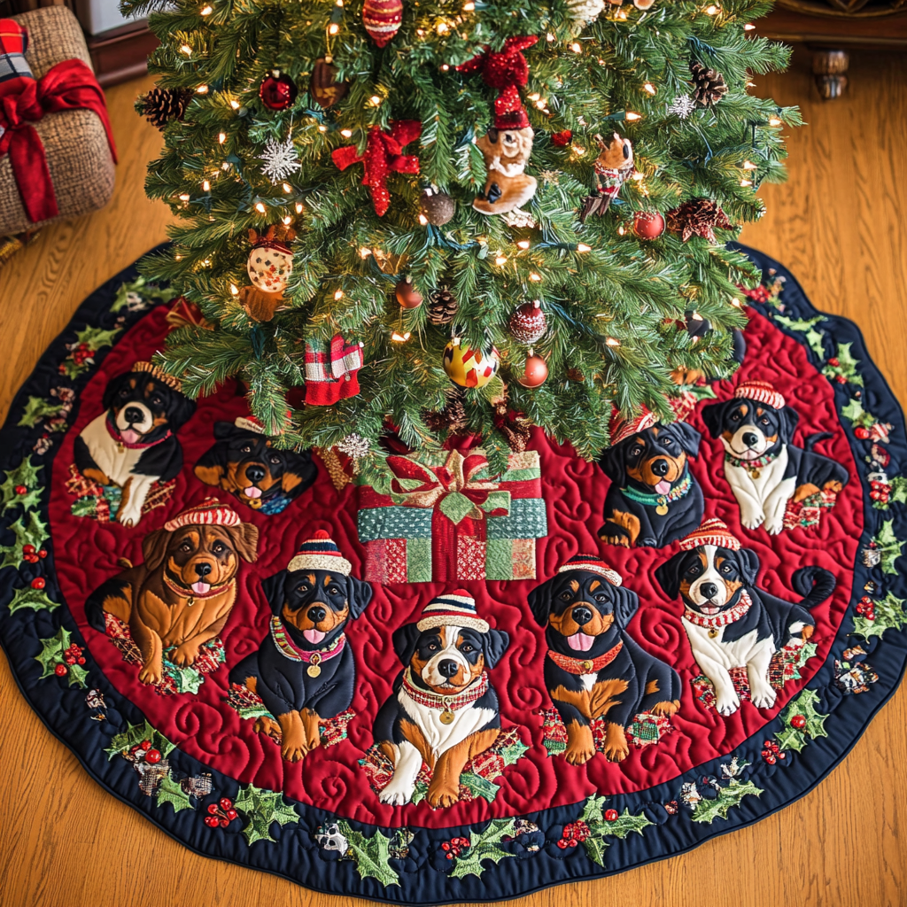 Rottweiler Holiday Joy Christmas Quilted Tree Skirt NCU0DK1935