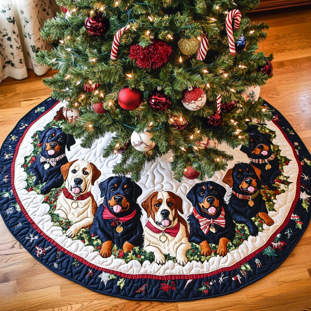 Rottweiler Holiday Spirit Christmas Quilted Tree Skirt NCU0DK1940