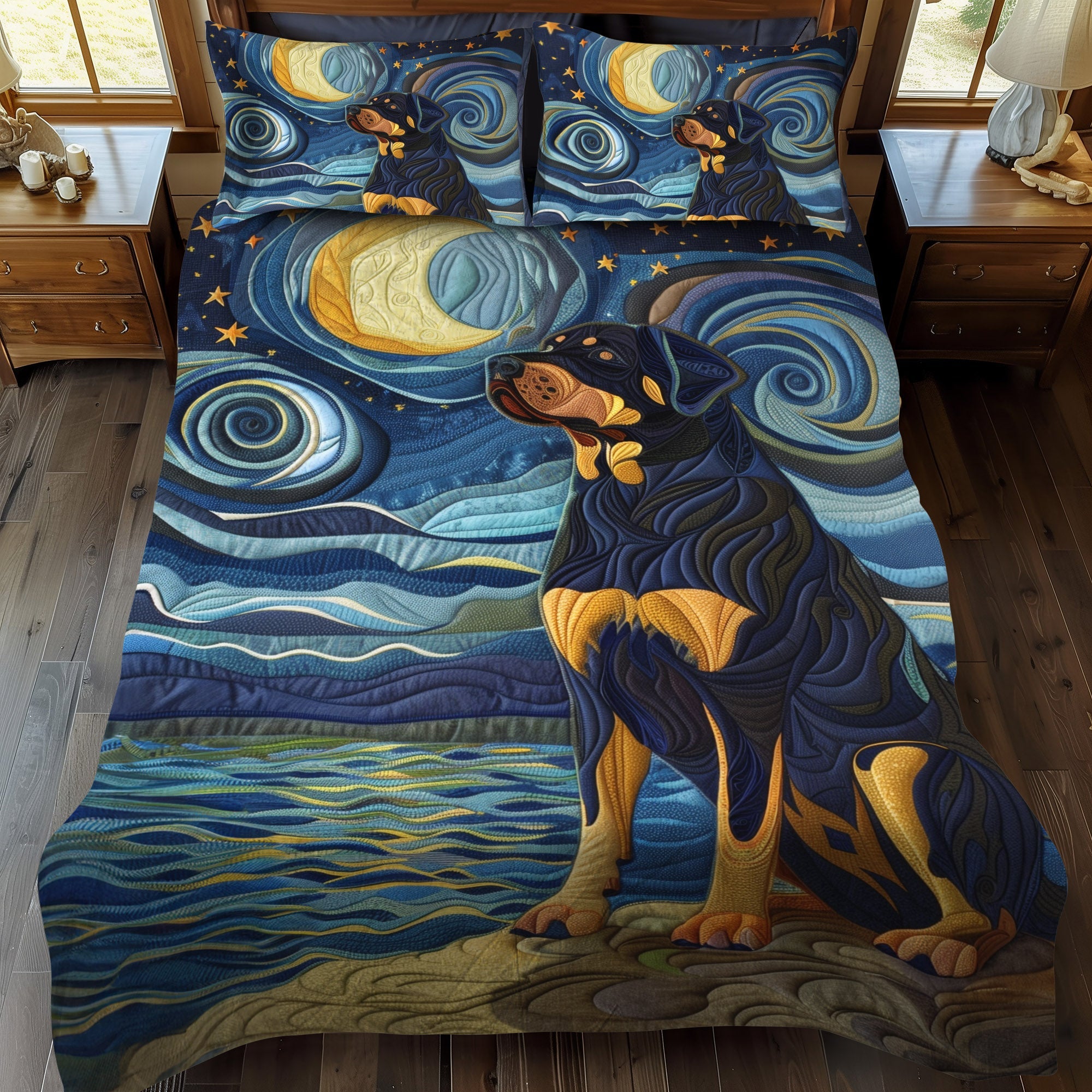 Rottweiler Night Dream 3-Piece Quilted Bedding Set NCU0PT567