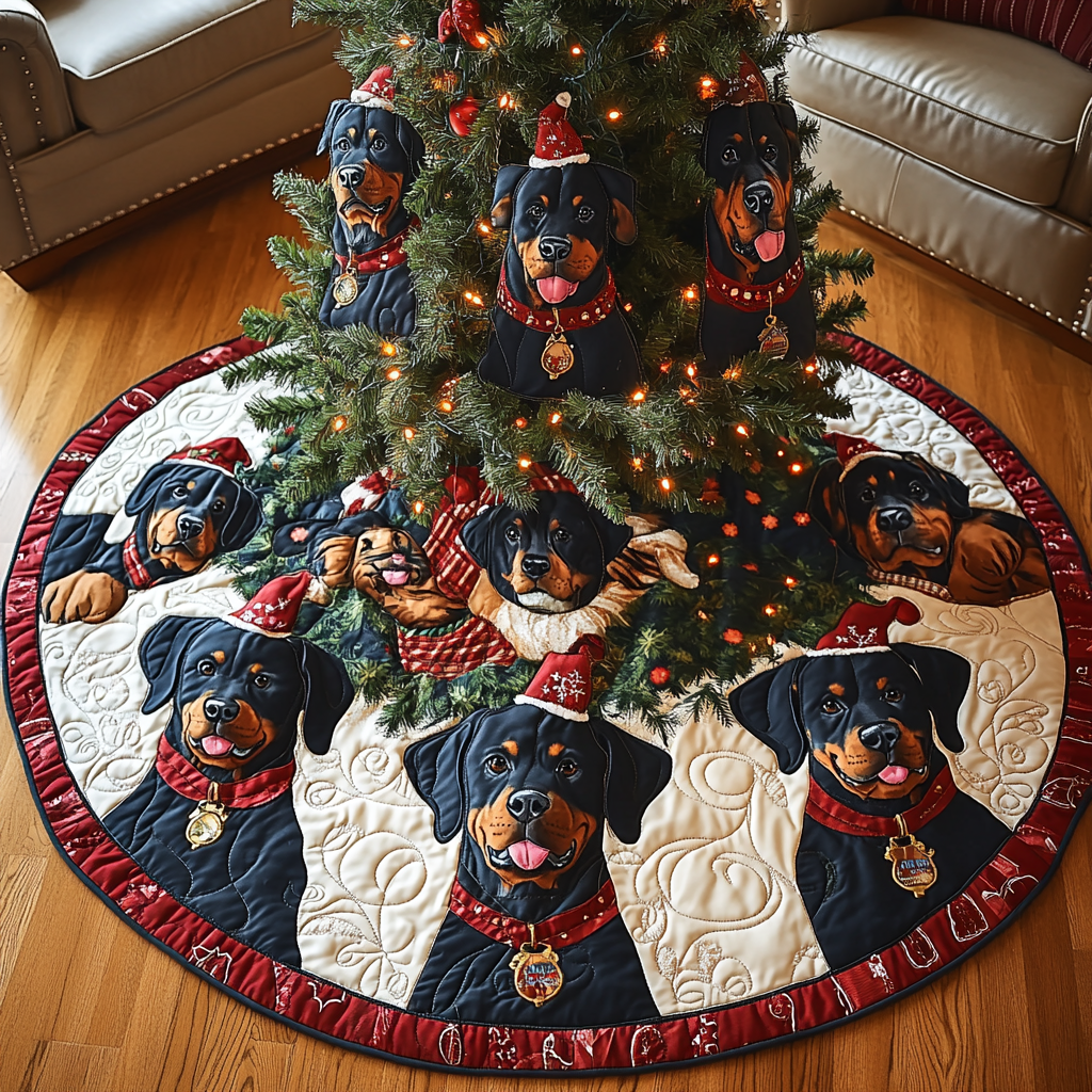 Rottweiler Winter Wonderland Christmas Quilted Tree Skirt NCU0DV1445