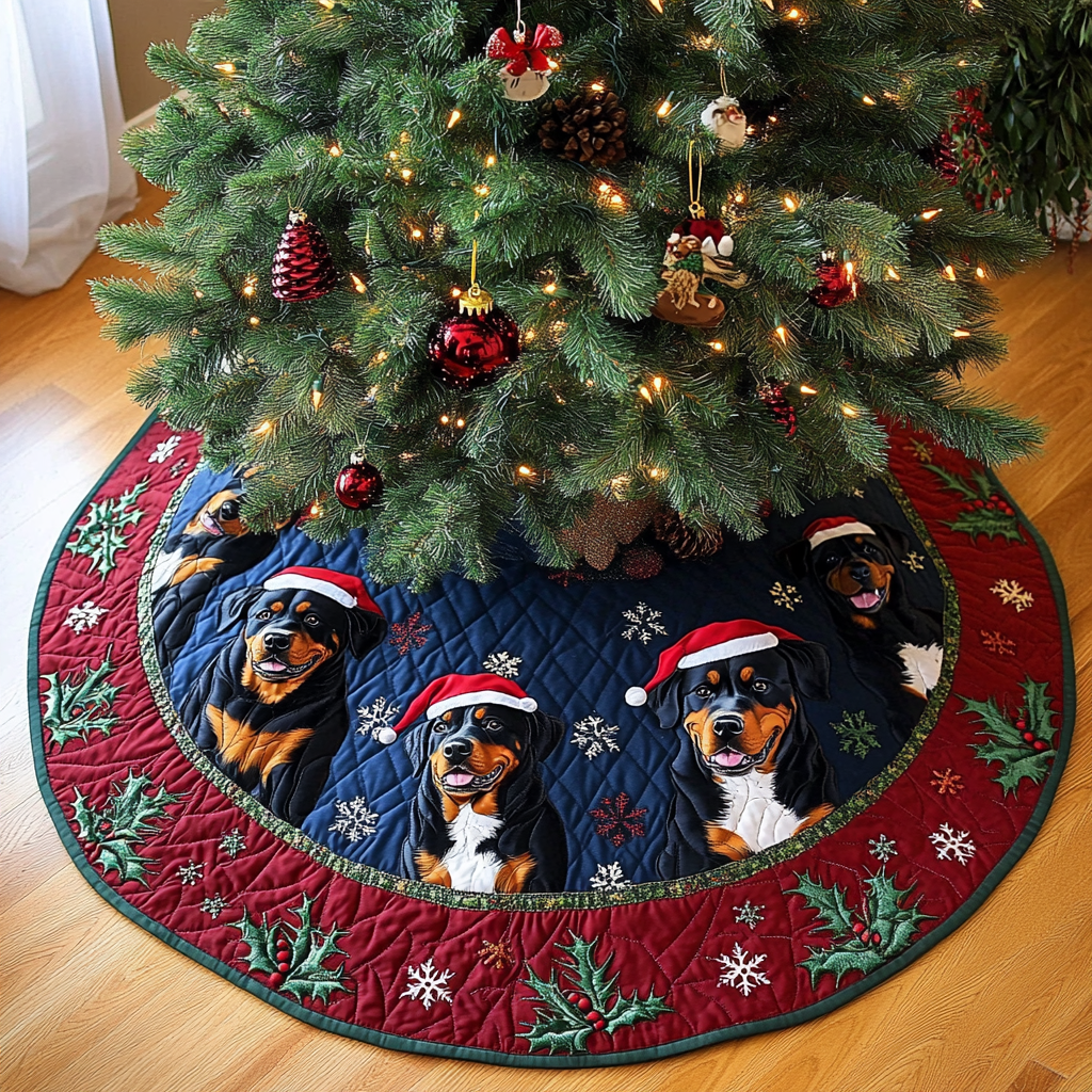 Rottweiler Xmas Joy Christmas Quilted Tree Skirt NCU0DK1939