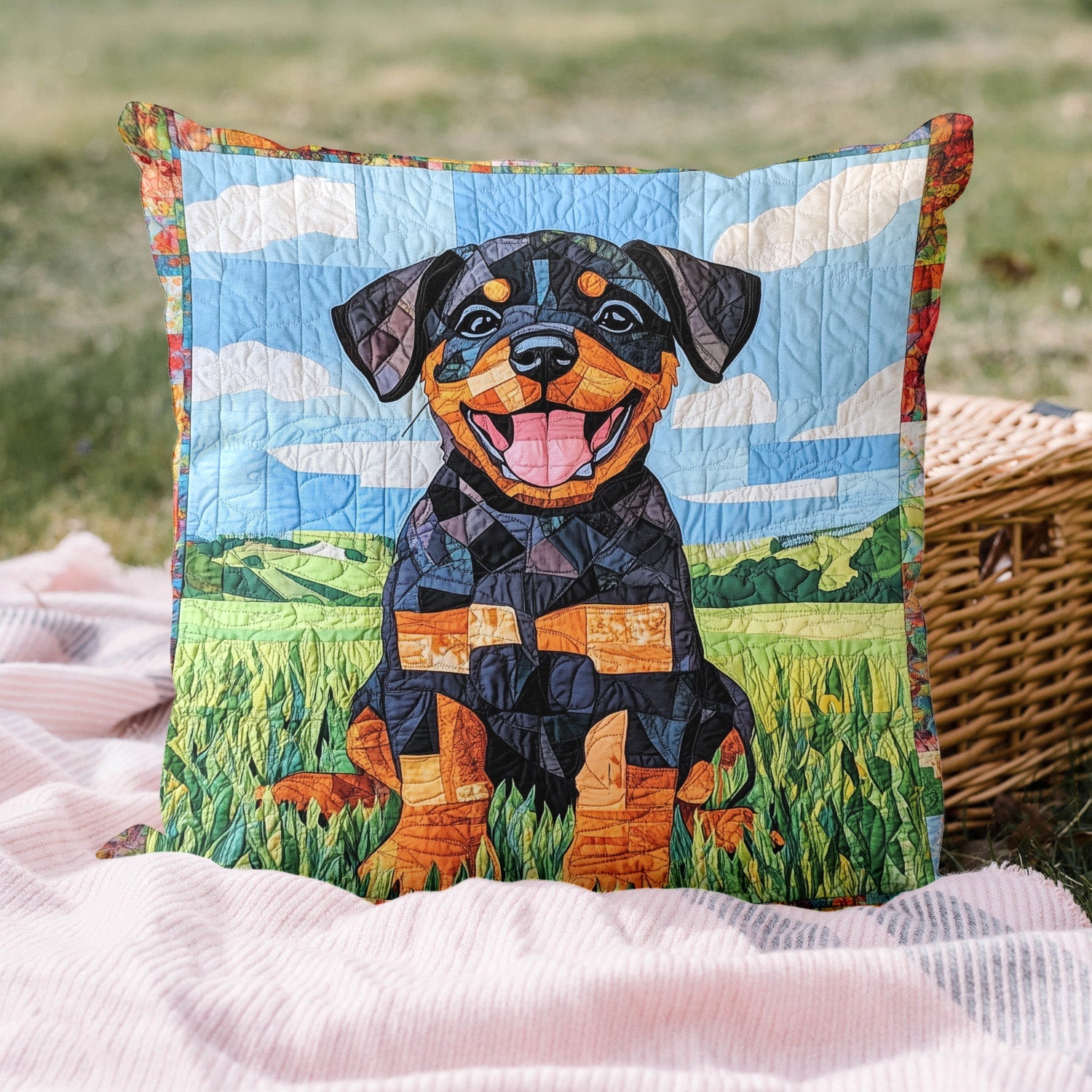 Rottweiler in the Garden Quilted Pillow Case NCU0PT420