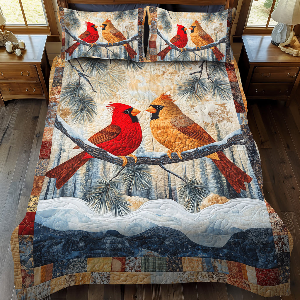 Rustic Cardinal 3-Piece Quilted Bedding Set NCU0TL1504