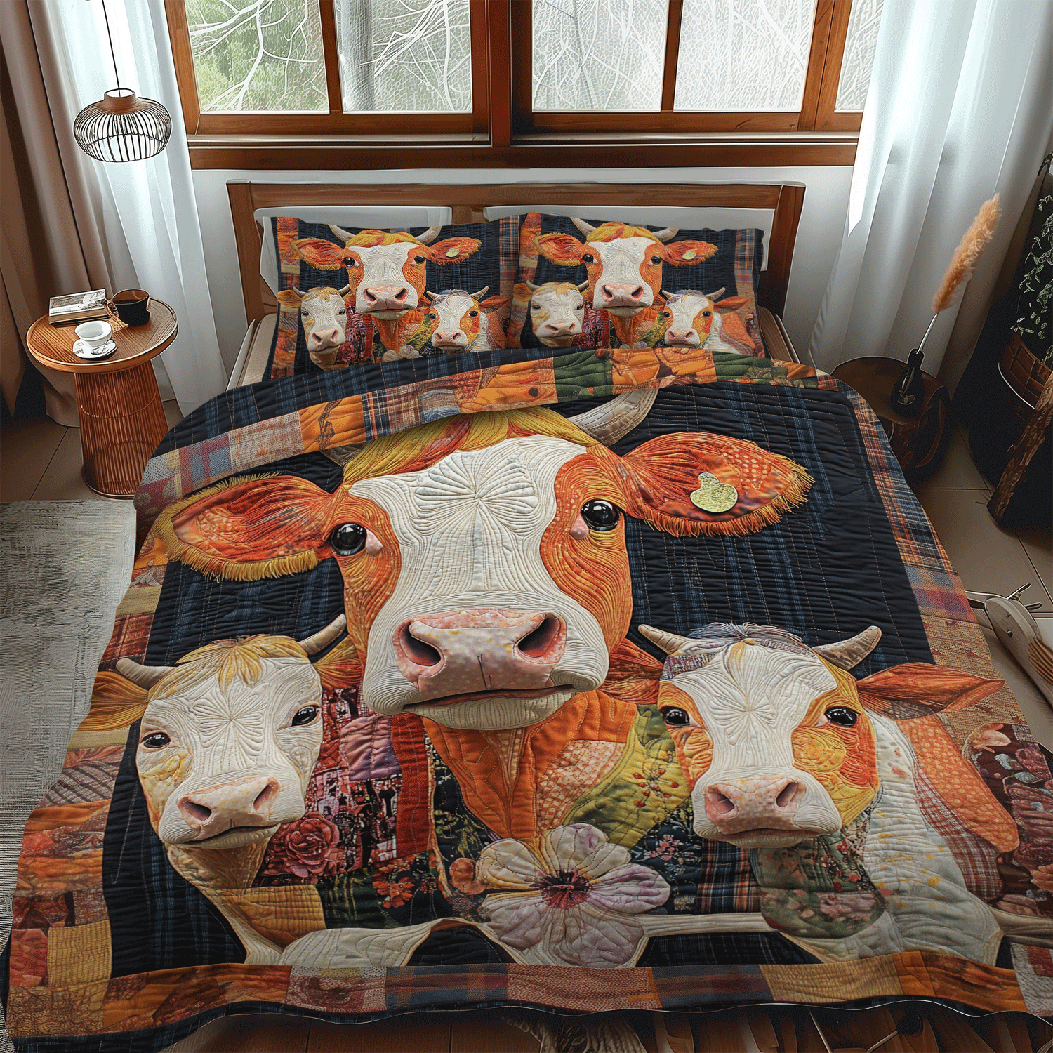 Rustic Cowscape 3-Piece Quilted Bedding Set NCU0TH1386