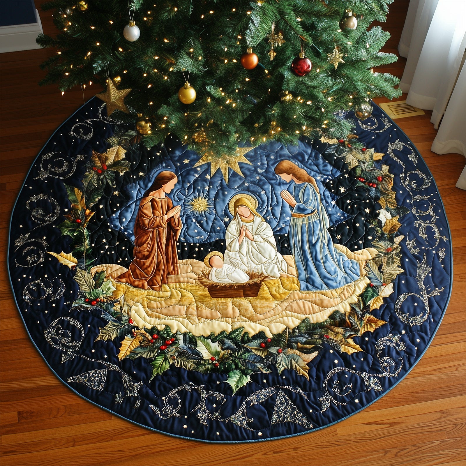 Sacred Joy Quilted Christmas Tree Skirt NCU0PT1264