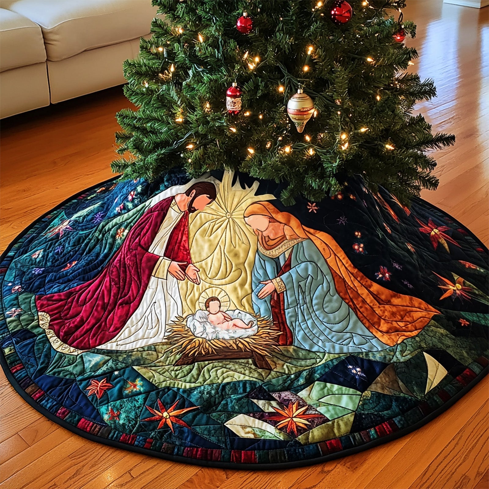 Sacred Manger Quilted Christmas Tree Skirt NCU0PT1265