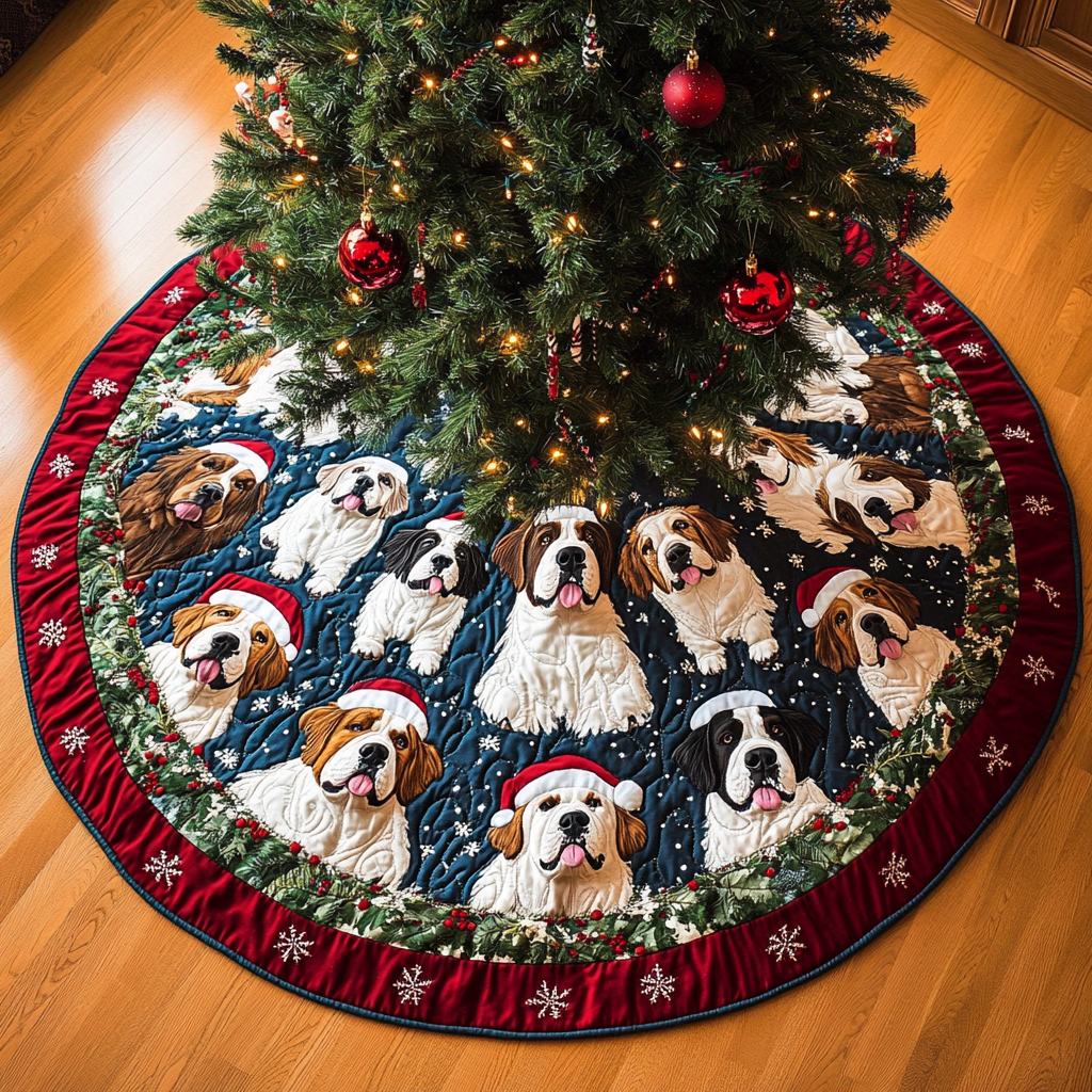 Saint Bernard Christmas Joy Christmas Quilted Tree Skirt NCU0DK1785