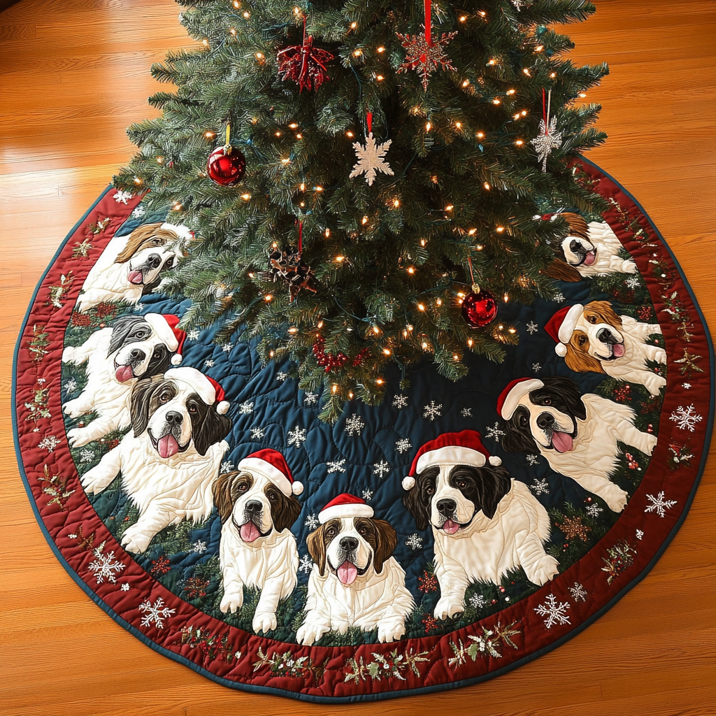 Saint Bernard Holiday Joy Christmas Quilted Tree Skirt NCU0DK1783