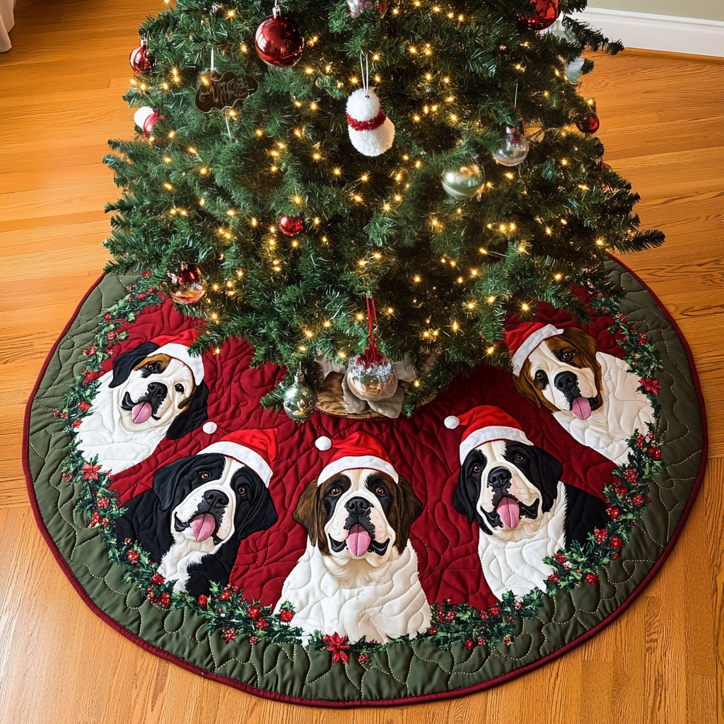 Saint Bernard Holiday Spirit Christmas Quilted Tree Skirt NCU0DK1788