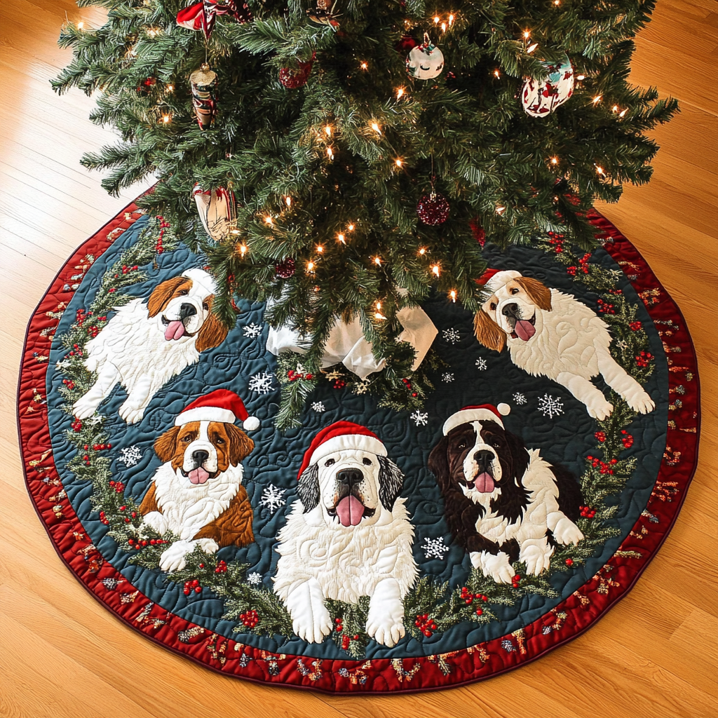 Saint Bernard Noel Night Christmas Quilted Tree Skirt NCU0DK1784