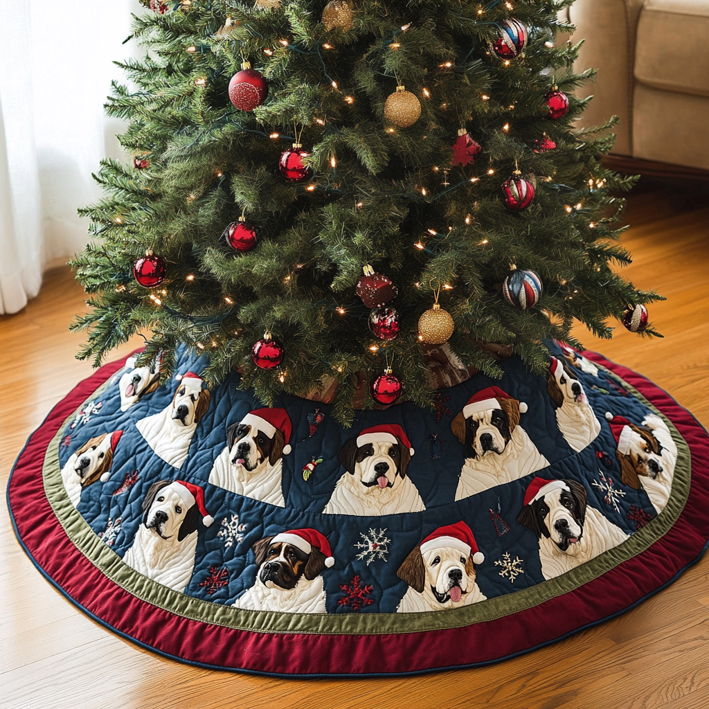 Saint Bernard Xmas Joy Christmas Quilted Tree Skirt NCU0DK1787