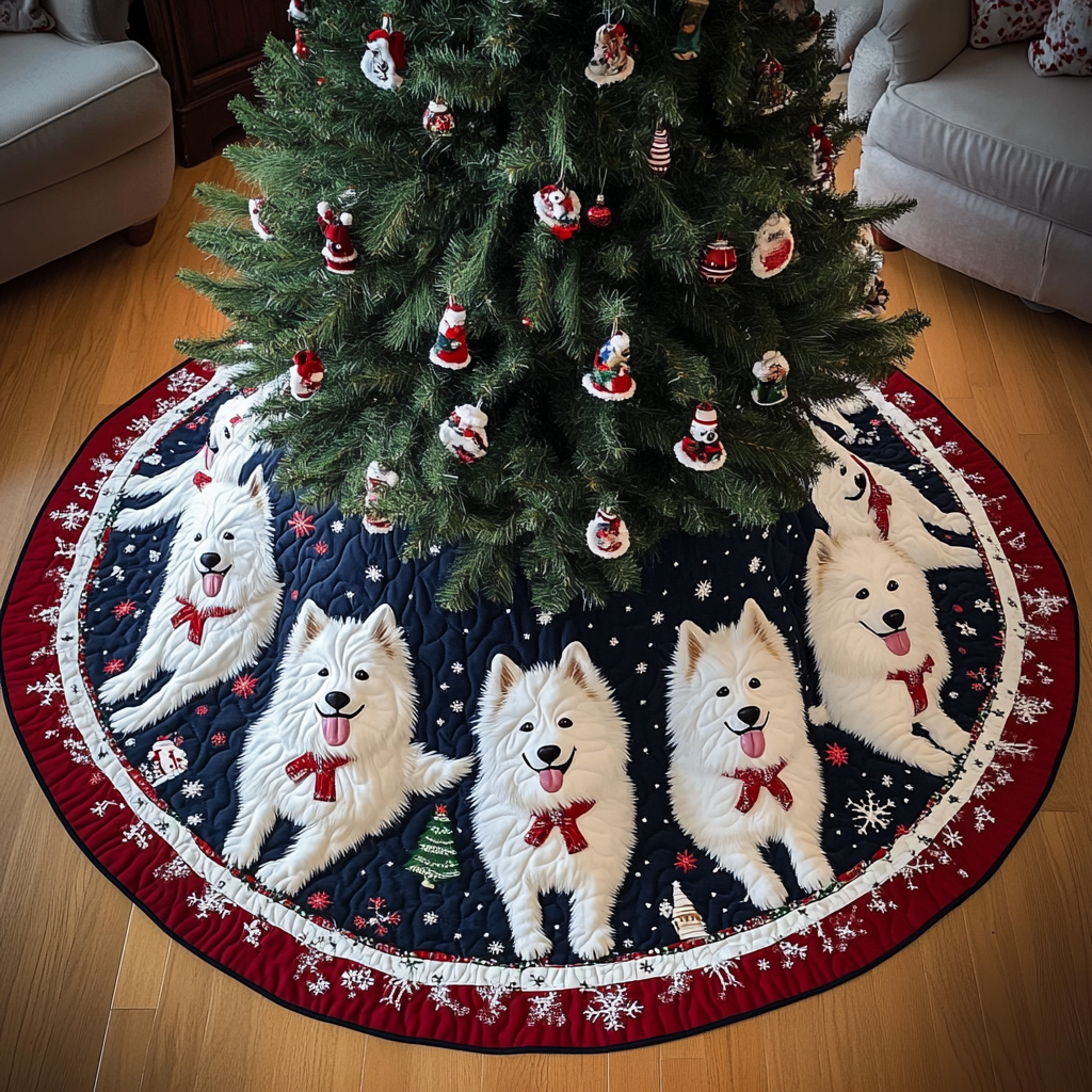 Samoyed Christmas Charm Christmas Quilted Tree Skirt NCU0DK1798