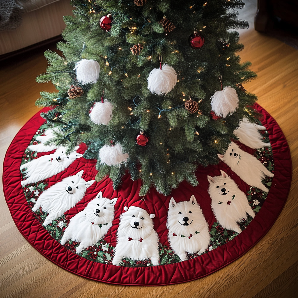 Samoyed Christmas Joy Christmas Quilted Tree Skirt NCU0DK1794