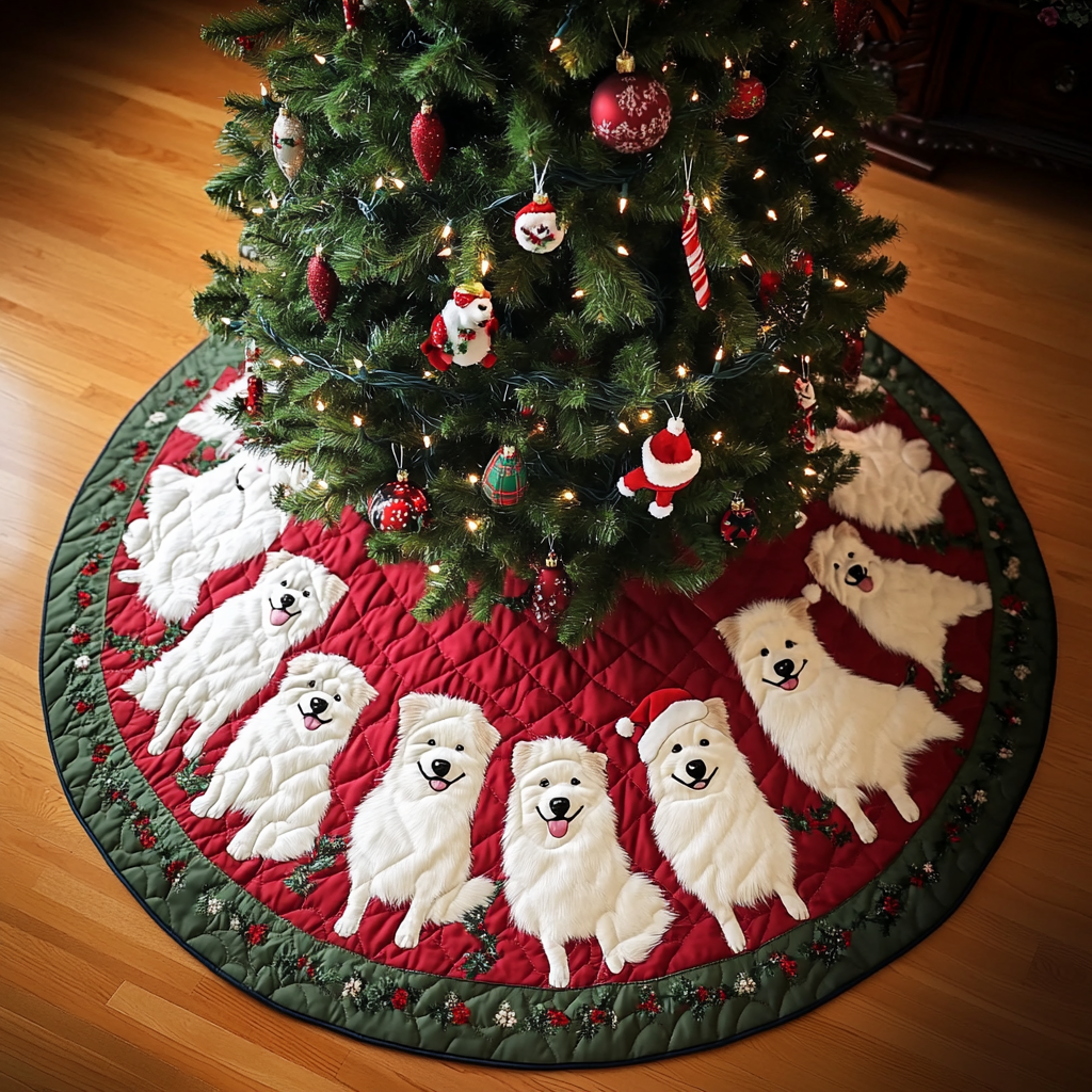 Samoyed Holiday Spirit Christmas Quilted Tree Skirt NCU0DK1797