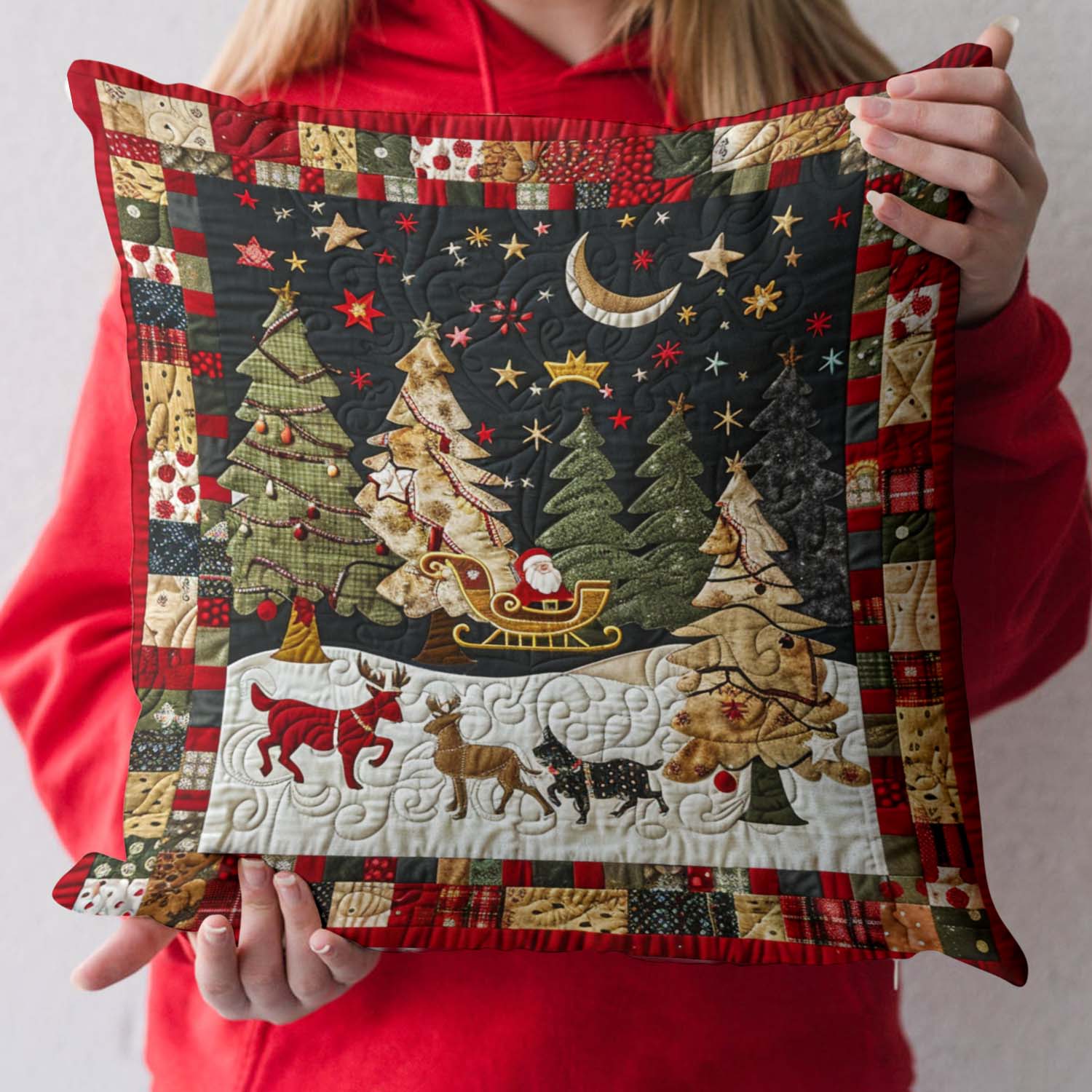 Santa Night Sleigh Ride Quilted Pillow Case NCU0NT862