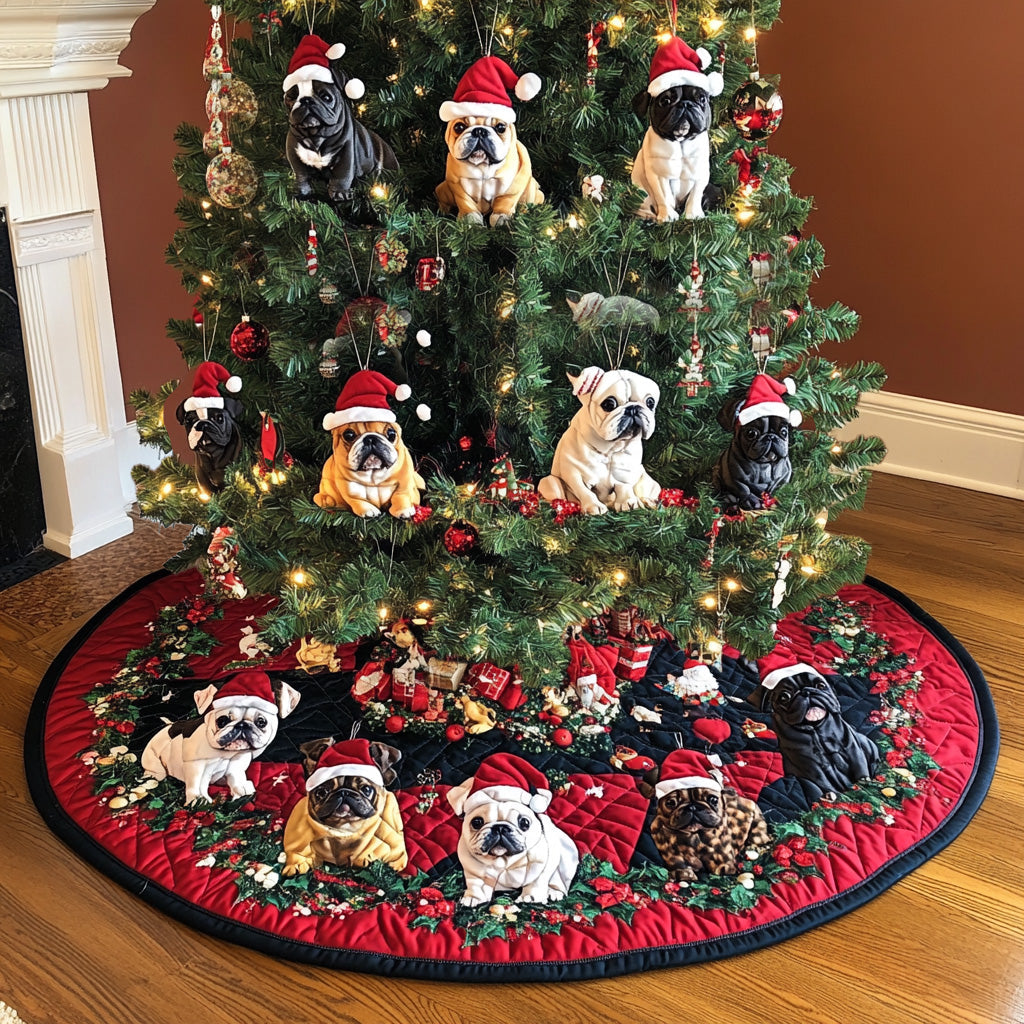 Santa Bulldog Fun Quilted Christmas Tree Skirt NCU0PT1507