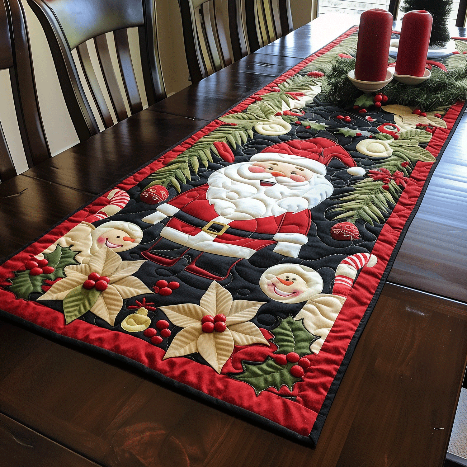 Santa Cheerful Quilted Table Runner NCU0TH1156