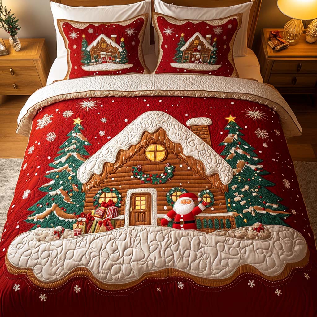 Santa Cozy Cottage 3-Piece Quilted Bedding Set NCU0NT1884