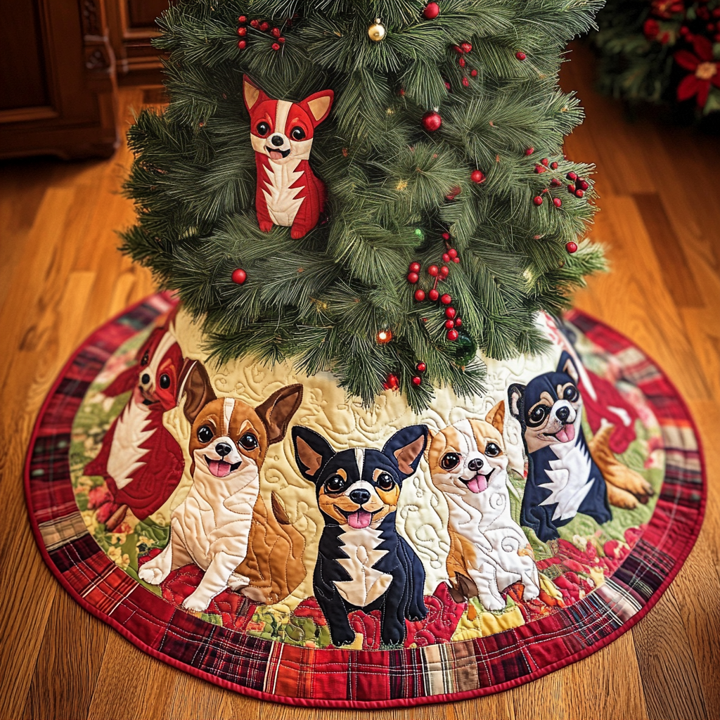 Santa Little Chihuahua Chritstmas Quilted Tree Skirt NCU0DV1351