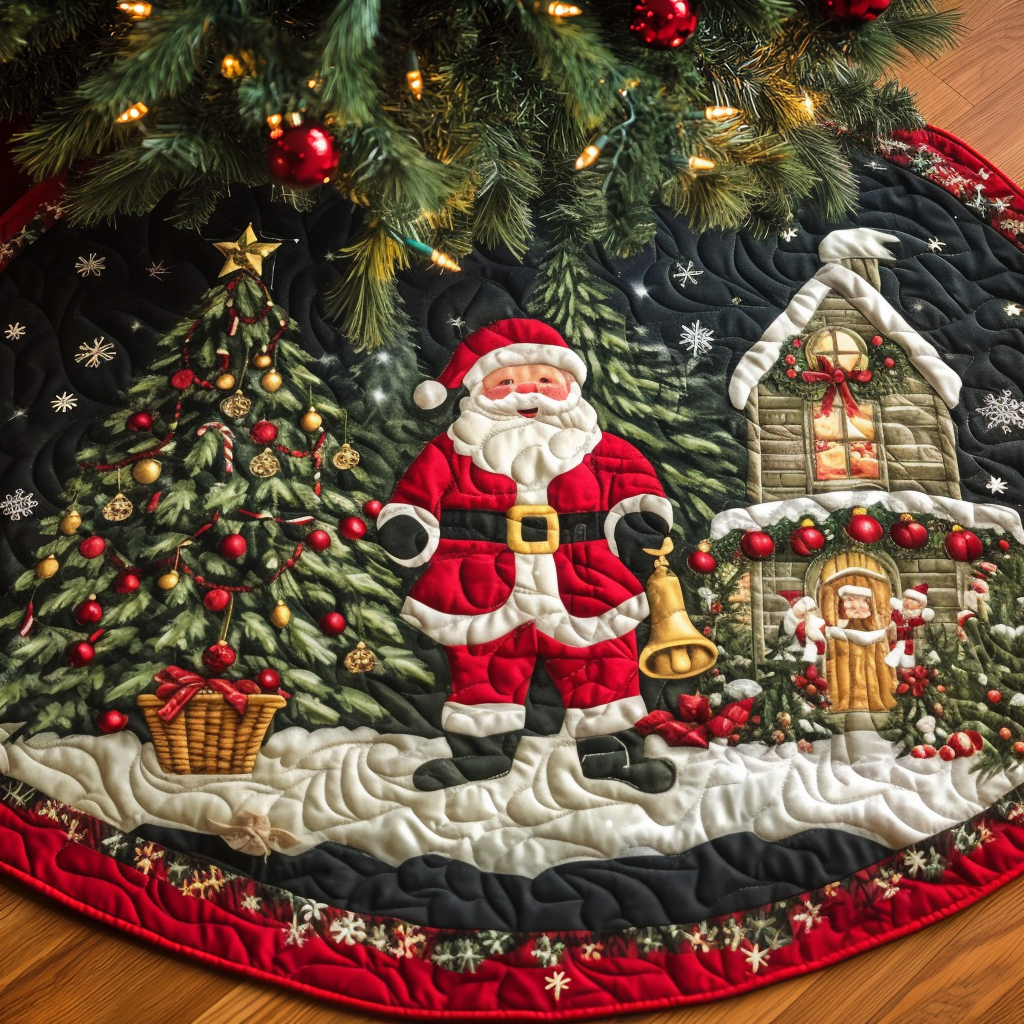 Santa Town Quilted Christmas Tree Skirt NCU0DV1082