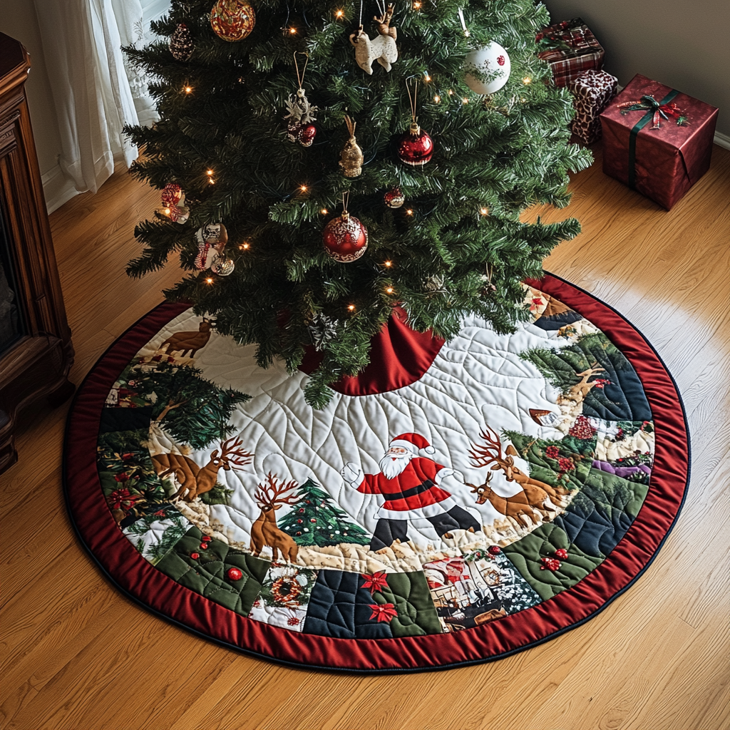 Santa Travel Quilted Christmas Tree Skirt NCU0DV1083