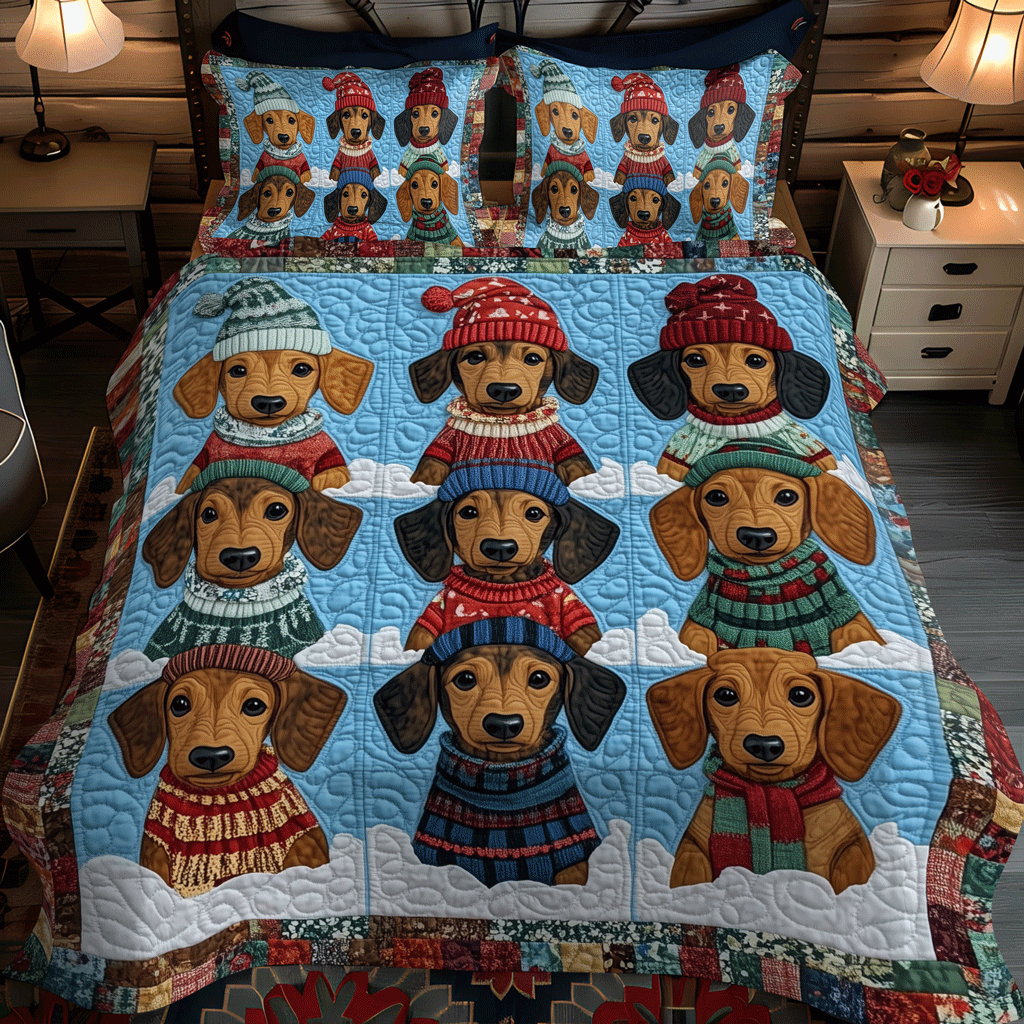 Santas Doxie 3-Piece Quilted Bedding Set NCU0TH1690